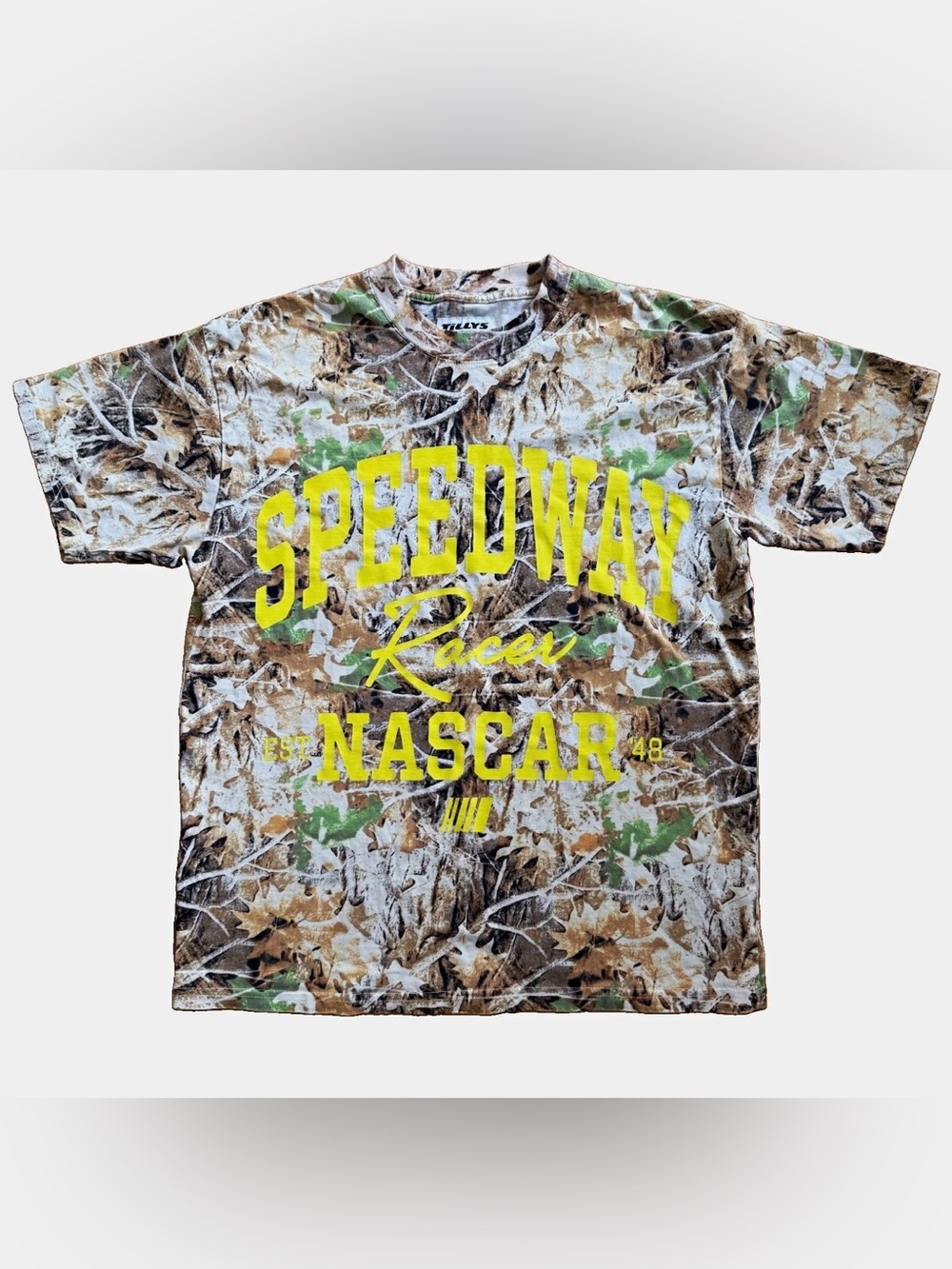 Tillys x NASCAR Speedway Racer Camo Graphic Short Sleeve T-Shirt, Size SM